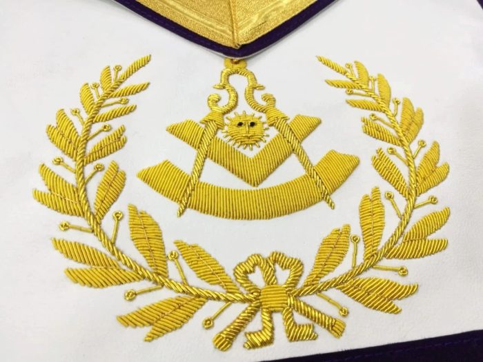 PAST MASTER BLUE LODGE APRON - GOLD & PURPLE HAND EMBROIDERY (1)