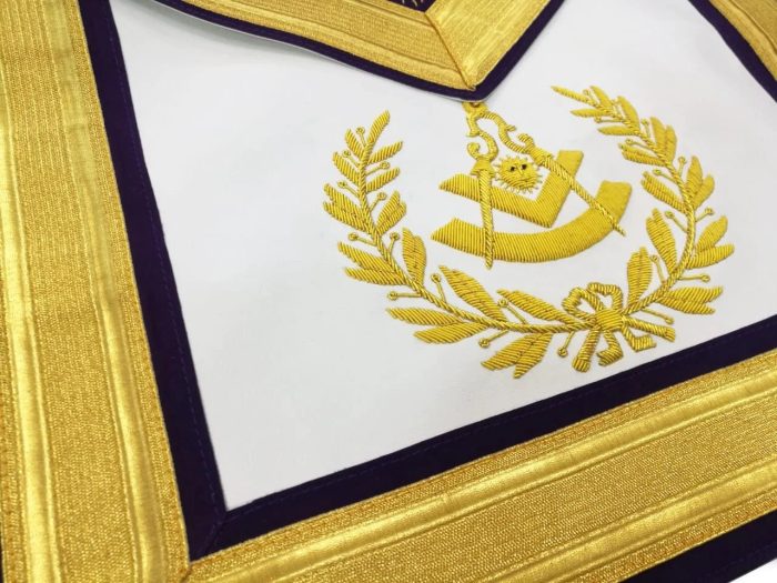 PAST MASTER BLUE LODGE APRON - GOLD & PURPLE HAND EMBROIDERY (2)