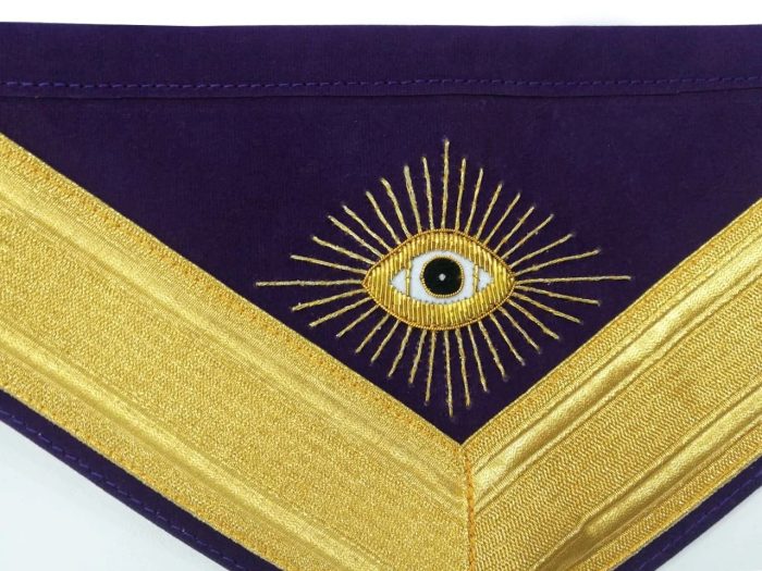 PAST MASTER BLUE LODGE APRON - GOLD & PURPLE HAND EMBROIDERY (3)