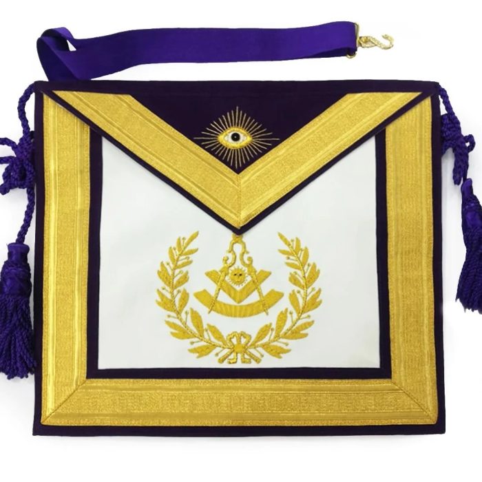 PAST MASTER BLUE LODGE APRON - GOLD & PURPLE HAND EMBROIDERY (4)