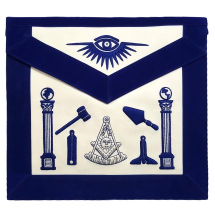 PAST MASTER BLUE LODGE APRON - HAND EMBROIDERED WITH WHITE SILK THREADS (1)