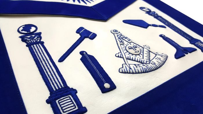 PAST MASTER BLUE LODGE APRON - HAND EMBROIDERED WITH WHITE SILK THREADS (3)