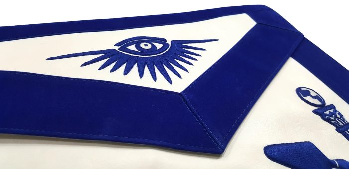 PAST MASTER BLUE LODGE APRON - HAND EMBROIDERED WITH WHITE SILK THREADS (4)