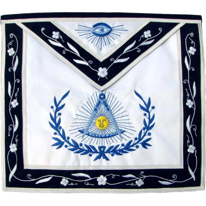 PAST MASTER BLUE LODGE APRON - NAVY BLUE VELVET RIBBON WITH SILVER BRAID (2)