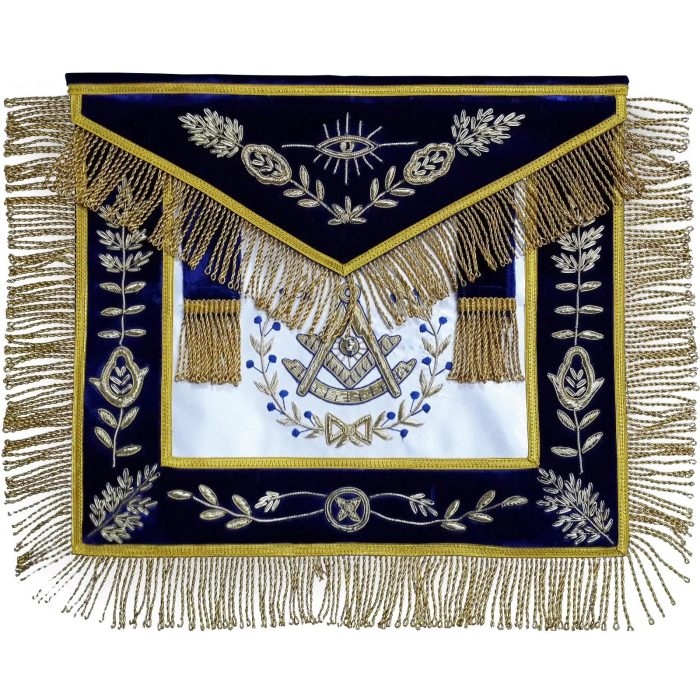 PAST MASTER BLUE LODGE APRON - NAVY BLUE VELVET WITH SIDE TABS & GOLD FRINGE (2)