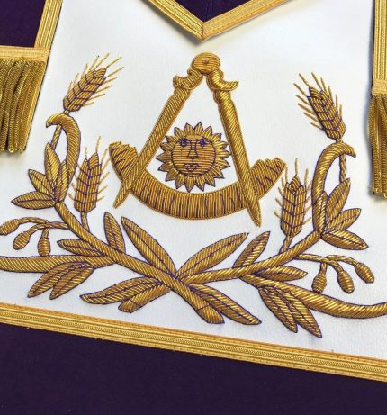 PAST MASTER BLUE LODGE APRON - PURPLE VELVET WITH GOLD HAND EMBROIDERY (1)