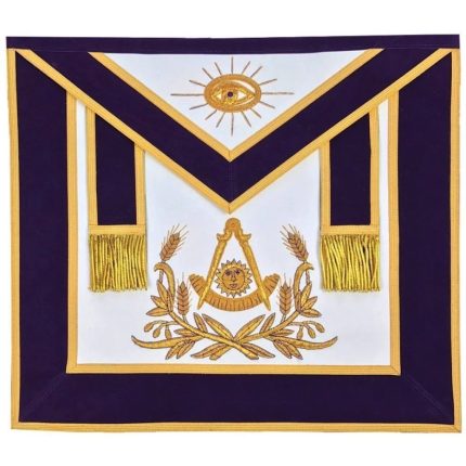 PAST MASTER BLUE LODGE APRON - PURPLE VELVET WITH GOLD HAND EMBROIDERY (4)