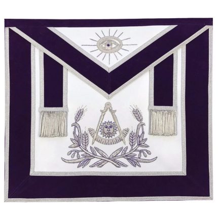 PAST MASTER BLUE LODGE APRON - PURPLE VELVET WITH SILVER HAND EMBROIDERY (3)