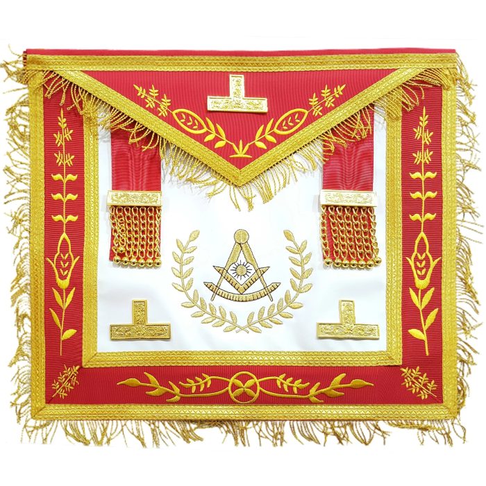 PAST MASTER BLUE LODGE APRON - RED GOLD MACHINE EMBROIDERY (1)