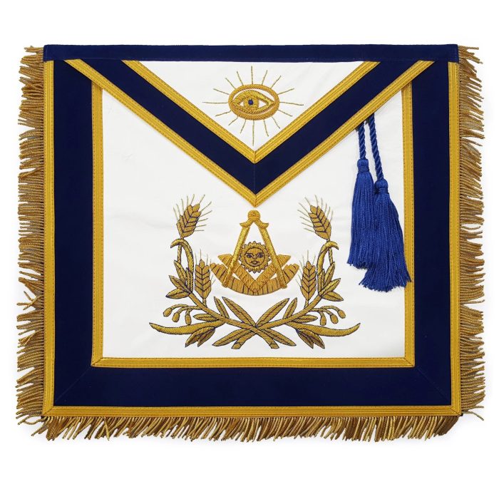 PAST MASTER BLUE LODGE APRON - ROYAL BLUE VELVET WITH CORDS & FRINGE (1)