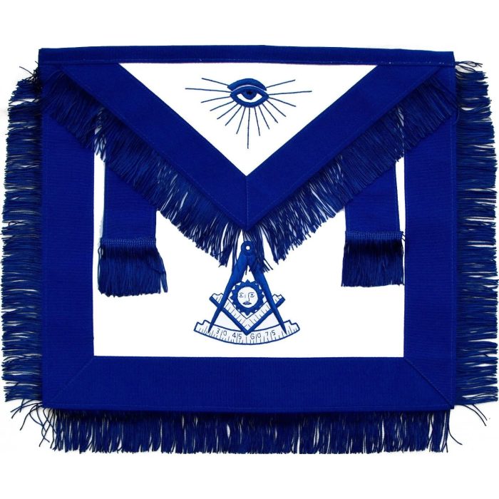 PAST MASTER BLUE LODGE APRON - ROYAL BLUE WITH BLUE HAND EMBROIDERY & FRINGE (2)