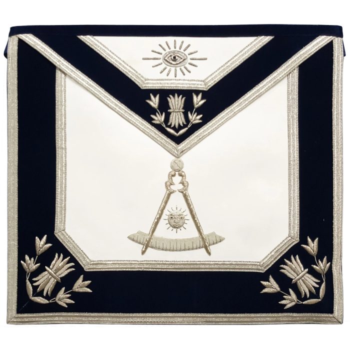 PAST MASTER BLUE LODGE APRON - SILVER BULLION HAND EMBROIDERED (1)