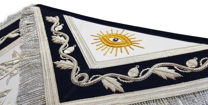 PAST MASTER BLUE LODGE APRON - SILVER & GOLD HAND EMBROIDERY (2)