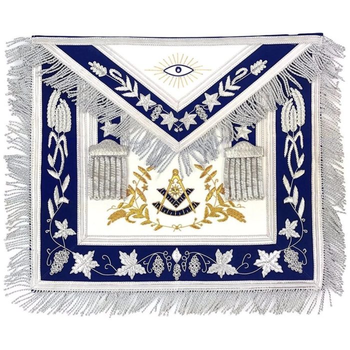 PAST MASTER BLUE LODGE APRON - WHITE & BLUE HAND EMBROIDERY (6)