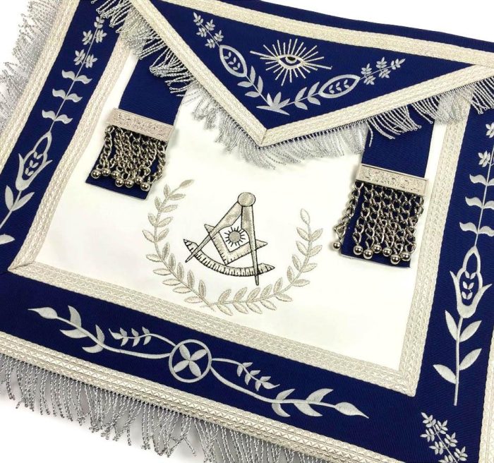 PAST MASTER BLUE LODGE APRON - WHITE & ROYAL BLUE WITH GOLD EMBROIDERY (1)