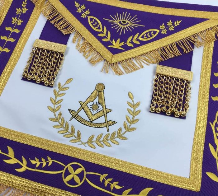 PAST MASTER BLUE LODGE APRON - WHITE & ROYAL BLUE WITH GOLD FRINGE (1)