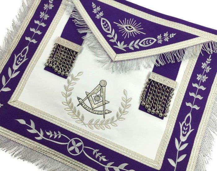 PAST MASTER BLUE LODGE APRON - WHITE & ROYAL BLUE WITH SILVER EMBROIDERY (1)