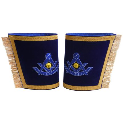 PAST MASTER BLUE LODGE CALIFORNIA REGULATION CUFF - BLUE HAND EMBROIDERY WITH GOLD FRINGE (1)