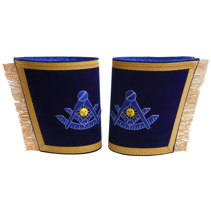 PAST MASTER BLUE LODGE CALIFORNIA REGULATION CUFF - BLUE HAND EMBROIDERY WITH GOLD FRINGE (1)