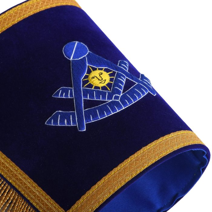 PAST MASTER BLUE LODGE CALIFORNIA REGULATION CUFF - BLUE HAND EMBROIDERY WITH GOLD FRINGE (3)