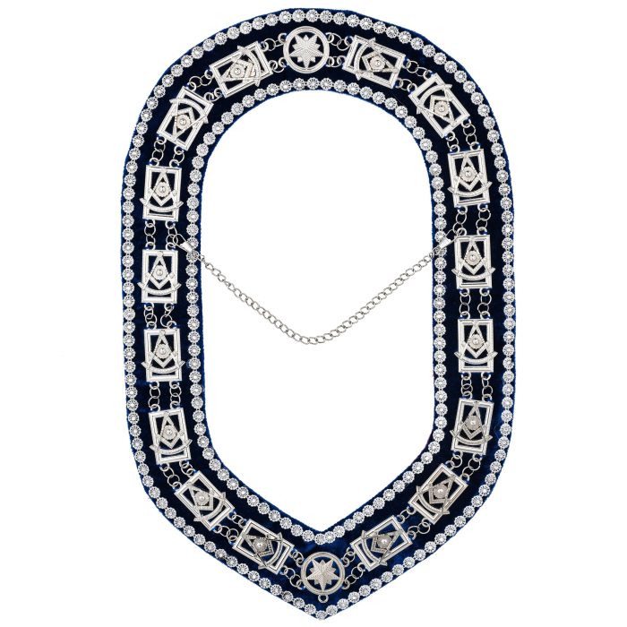 PAST MASTER BLUE LODGE CHAIN COLLAR - BLUE BACKING WITH SILVER RHINESTONES (1)