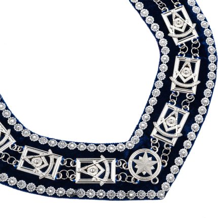 PAST MASTER BLUE LODGE CHAIN COLLAR - BLUE BACKING WITH SILVER RHINESTONES (2)