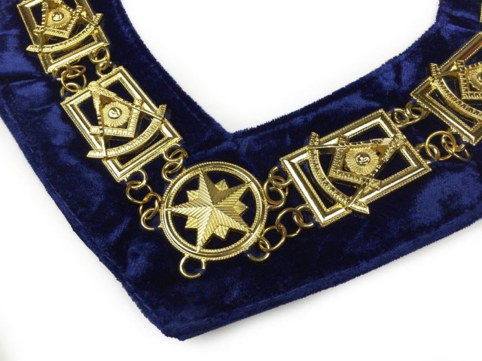 PAST MASTER BLUE LODGE CHAIN COLLAR - GOLD PLATED ON BLUE VELVET (1)