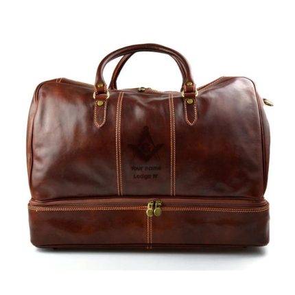 PAST MASTER BLUE LODGE TRAVEL BAG - GENUINE BROWN LEATHER (1)