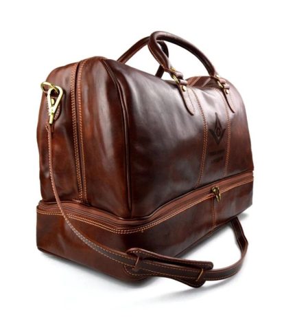 PAST MASTER BLUE LODGE TRAVEL BAG - GENUINE BROWN LEATHER (2)