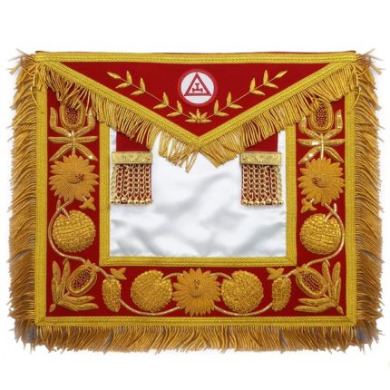 ROYAL ARCH CHAPTER APRON - RED TRIPLE TAU INSIGNIA WITH GOLD FRINGE (1)