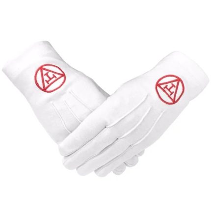 ROYAL ARCH CHAPTER GLOVE - WHITE COTTON WITH RED TRIPLE TAU INSIGNIA (2)