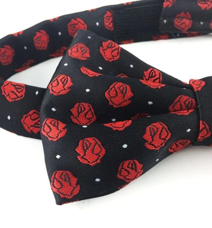 SCOTTISH RITE BOW TIE - BLACK WITH ROSE CROIX POLKADOT (1)