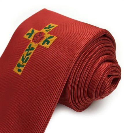 SCOTTISH RITE NECKTIE - RED WITH ROSE CROIX LOGO MACHINE EMBROIDERED (1)