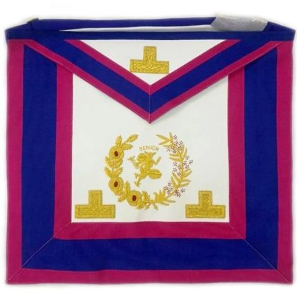 SENIOR DEACON MARK ENGLISH REGULATION APRON - BLUE & PINK WITH GOLD HERMES EMBLEM (2)