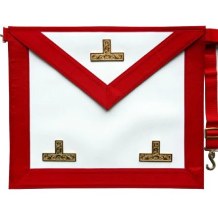 WORSHIPFUL MASTER SCOTTISH RITE APRON - WHITE & RED WITH THREE GOLDEN TRIPLE TAUS (1)