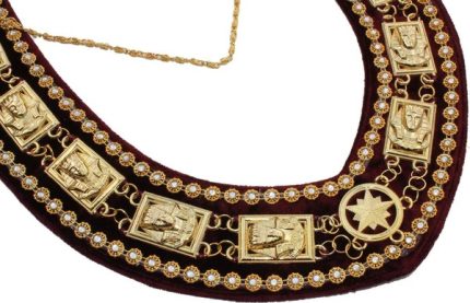 DAUGHTERS OF SPHINX CHAIN COLLAR - GOLD PLATED ON MAROON VEL