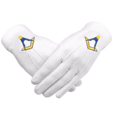 MASTER MASON BLUE LODGE GLOVE - COTTON WITH YELLOW AND BLUE SQUARE & COMPASS (2)