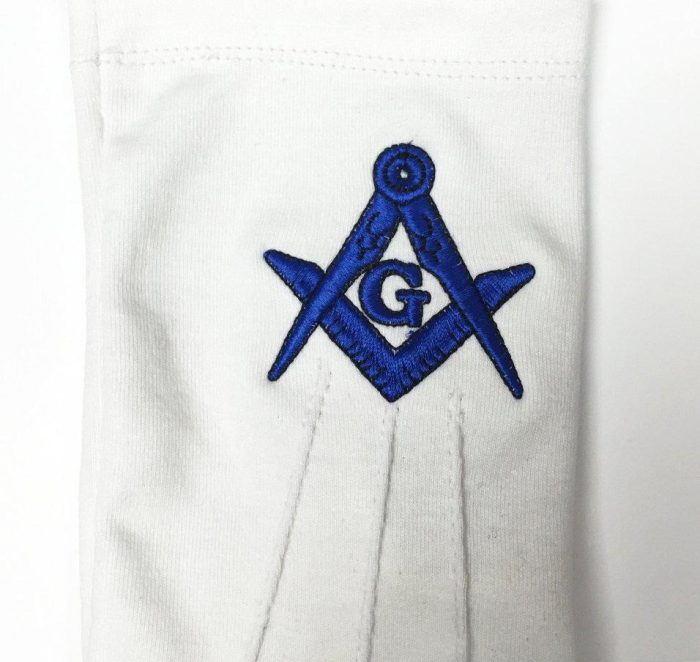 MASTER MASON BLUE LODGE GLOVE - WHITE COTTON MACHINE EMBROIDERY (1)