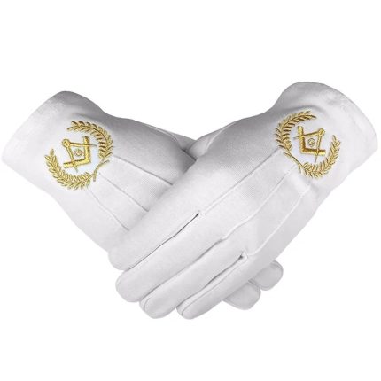 MASTER MASON BLUE LODGE GLOVE - WHITE COTTON WITH GOLD SQUARE & COMPASS G (2)