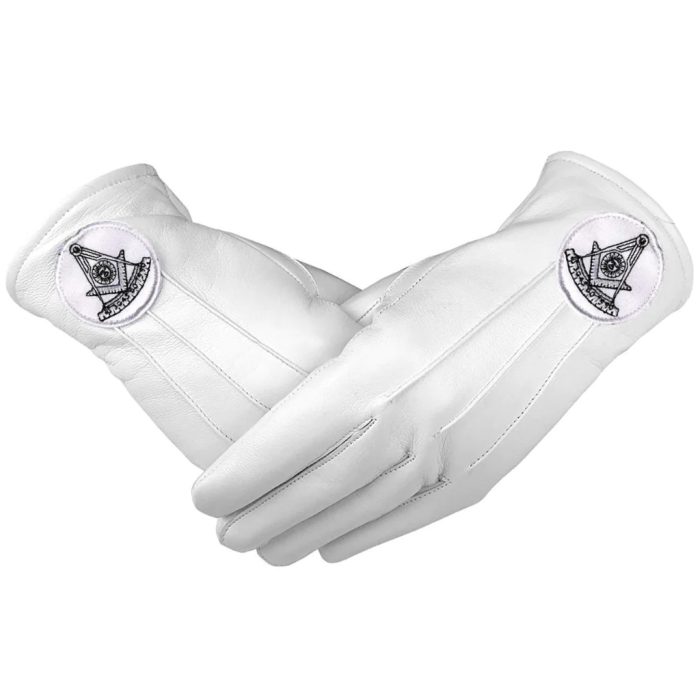 PAST MASTER BLUE LODGE GLOVE - WHITE LEATHER WITH BLACK CALIFORNIA REGULATION EMBLEM (3)