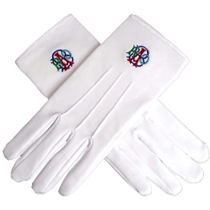 ROYAL ANTEDILUVIAN ORDER OF BUFFALOES R.A.O.B. GLOVE - WHITE COTTON WITH RED, BLUE & (2)