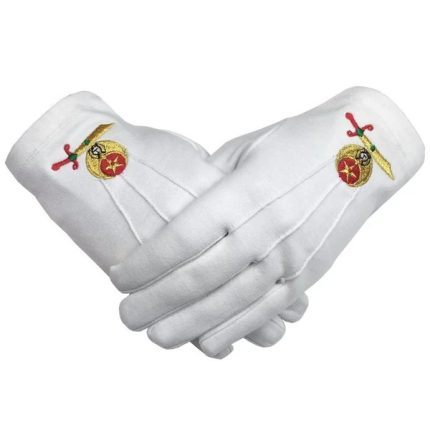 SHRINERS GLOVE - WHITE COTTON MACHINE EMBROIDERED EMBLEM (3)