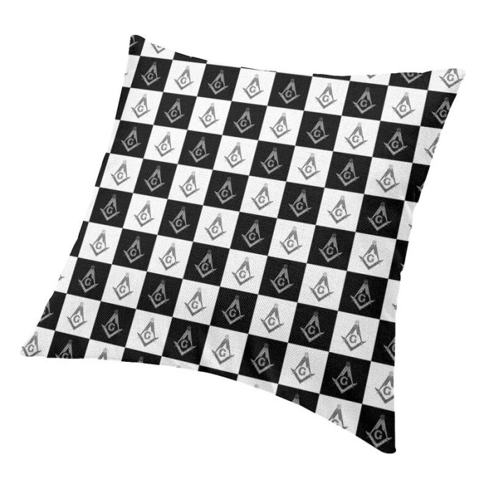 Freemason Checkered Pattern Cushion Cover Sofa Living Room Mason Masonic Square Throw Pillow Case 4 (3)