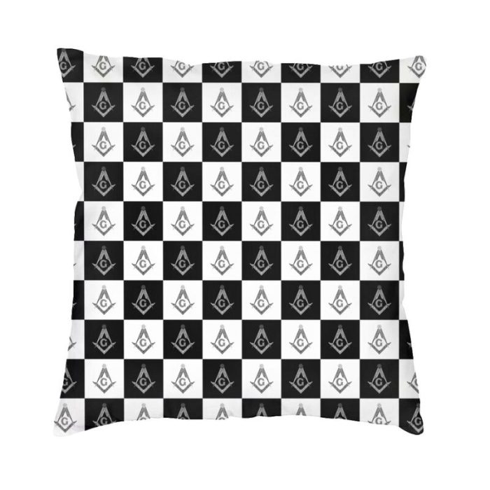 Freemason Checkered Pattern Cushion Cover Sofa Living Room Mason Masonic Square Throw Pillow Case 45x (1)