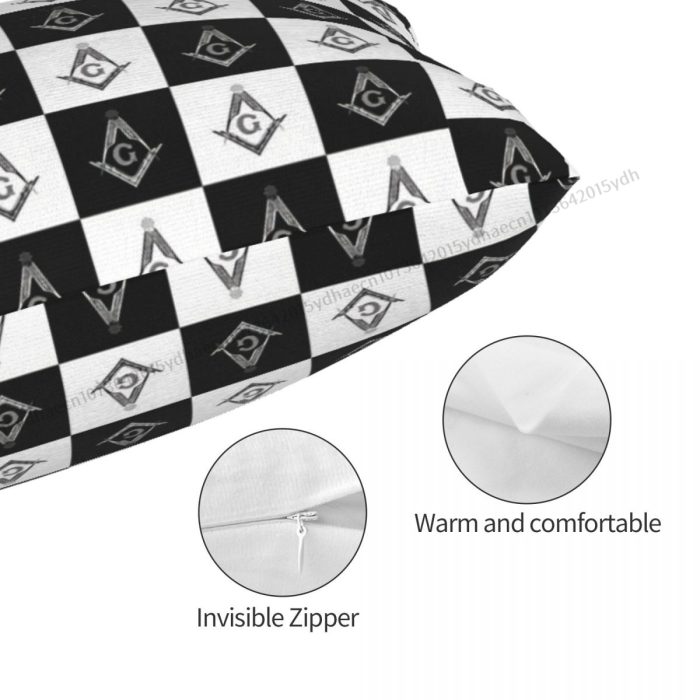 Freemason Checkered Pattern Printed Pillow Case Freemason Compass Masonic Back (2)