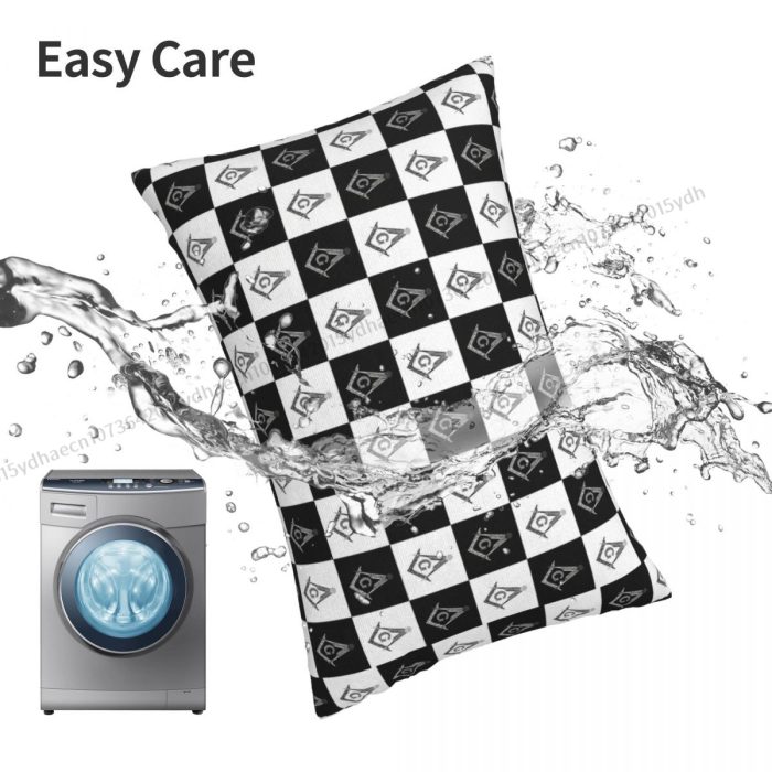 Freemason Checkered Pattern Printed Pillow Case Freemason Compass Masonic Back (4)