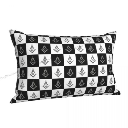 Freemason Checkered Pattern Printed Pillow Case Freemason Compass Masonic Back (5)