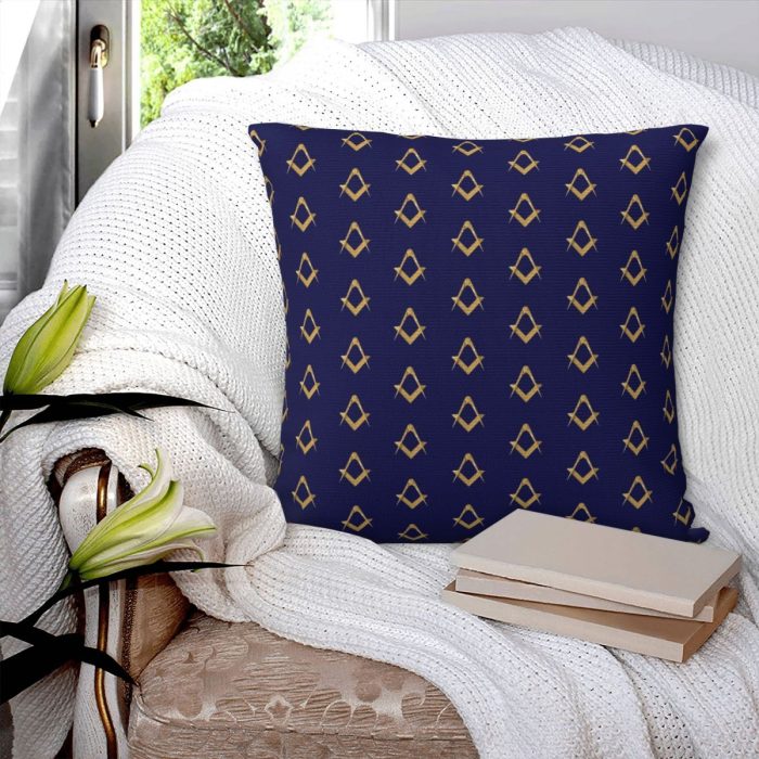 Freemason Pattern Blue Square Compass Masonic Pillowcase Printing Cushion C