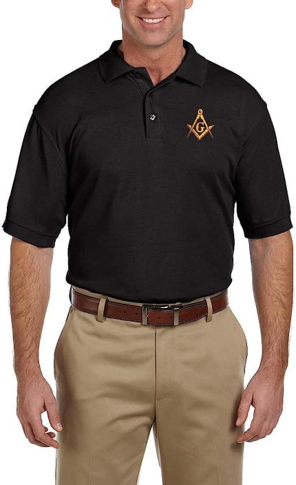 Gold Square & Compass Embroidered Masonic Men's Polo Shirt (1)