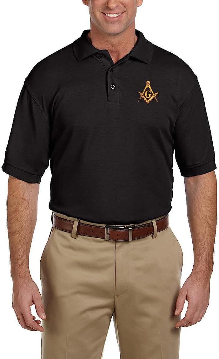 Gold Square & Compass Embroidered Masonic Men's Polo Shirt (1)